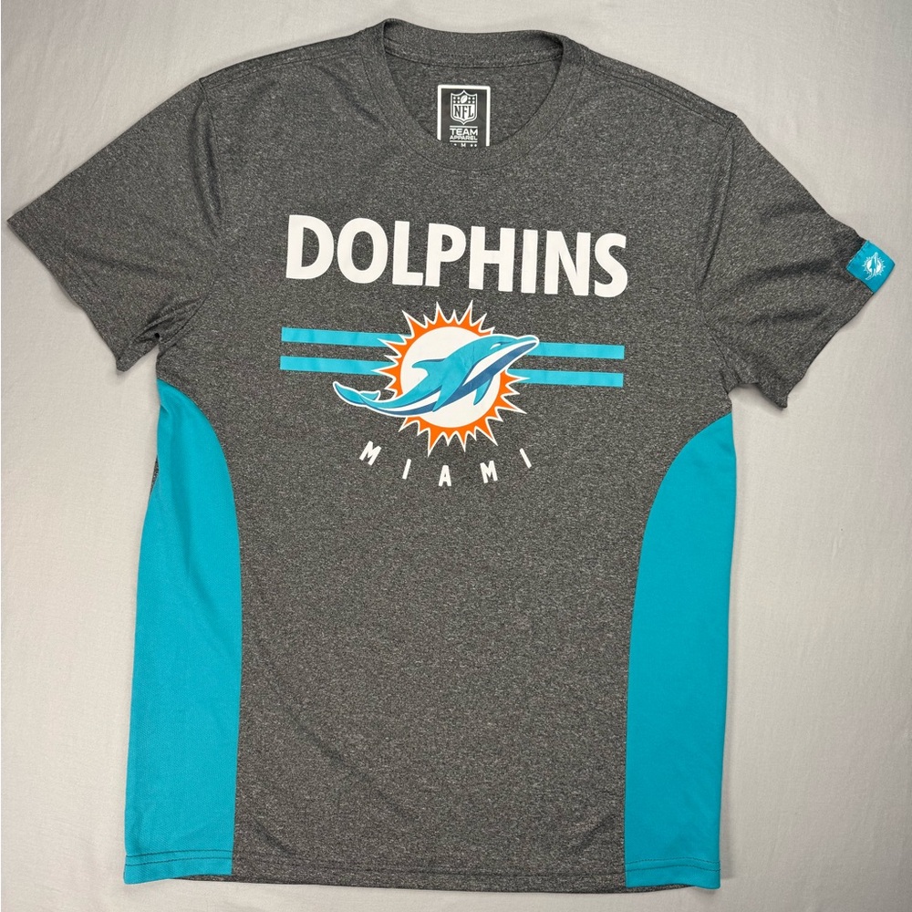 Miami Dolphins NFL Team Apparel Performance Tee Gray Aqua Shirt Men’s Medium